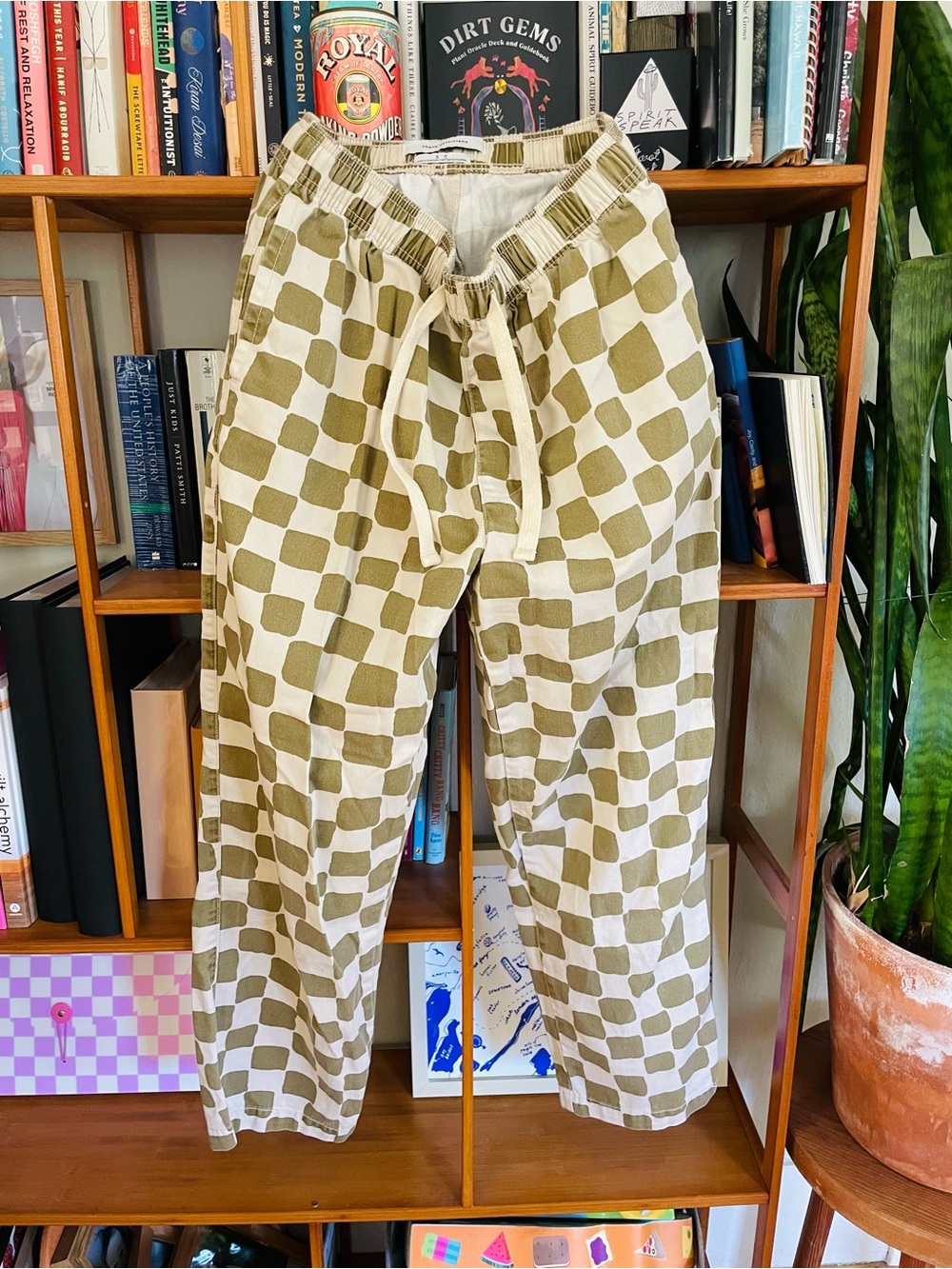 Urban Outfitters Olive and Cream Checkered Pants